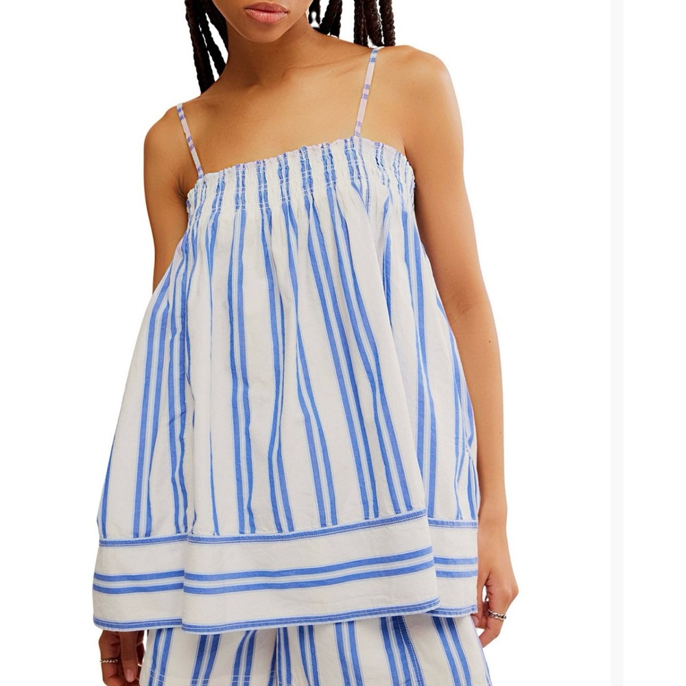 Free People We the Free Blue Pajama Party Striped Tank Tunic Top Small
